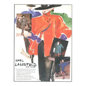 1982 French Karl Lagerfeld Runway Fashion Print, Matted