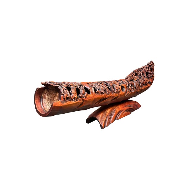 Vintage Bamboo Curved Boat Depicting the 18 Lohan Arhats Art Figure For Sale In San Francisco - Image 6 of 9