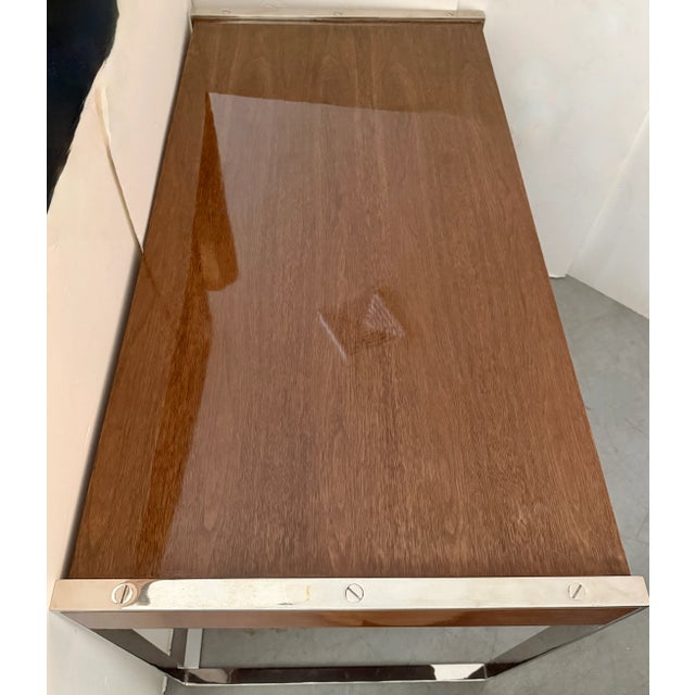 Mid-Century Modern Milo Baughman Style Wood & Chrome Desk From 70's. For Sale - Image 3 of 10