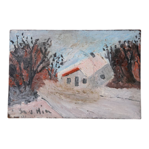 Mid-20th Century French House in Snow Painting