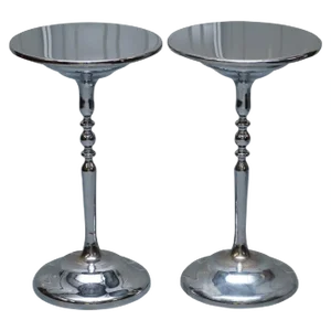 Vintage Chrome-Plated Side Tables on Solid Oak Bases, Set of 2