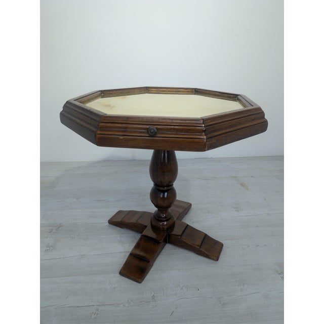 Vintage Octagonal Table with Drawers and Brass Top, 1920s For Sale - Image 3 of 18