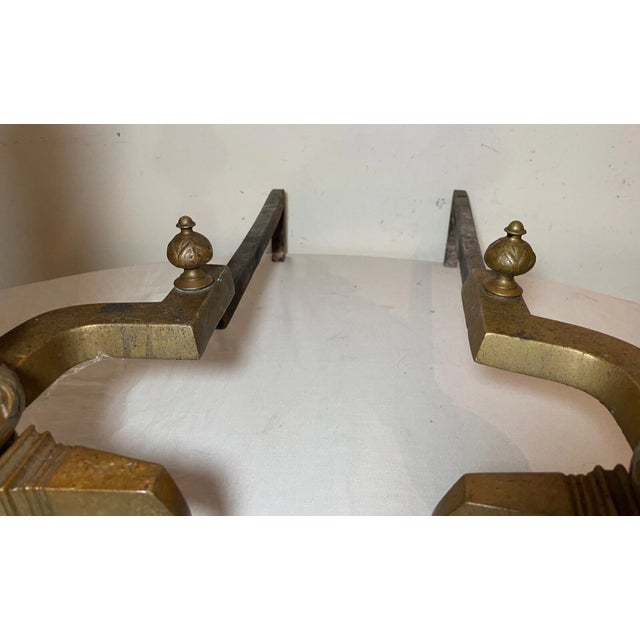 Pair of 2 Antique Ornate Victorian Solid Bronze Cast Iron Fireplace Andirons Set For Sale - Image 10 of 16