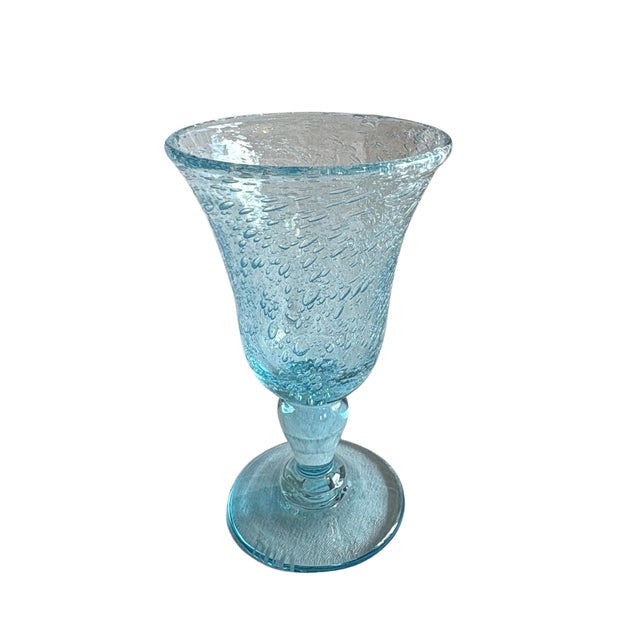 Vintage Blown Glass Decanter and Glassware in Blue Bubble Glass by Biot, 1970s, Set of 11 For Sale - Image 4 of 11