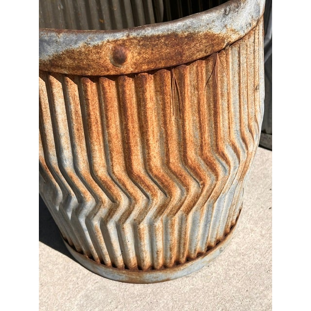 Silver Pair of Antique Galvanized Dolly Tub Planters For Sale - Image 8 of 12