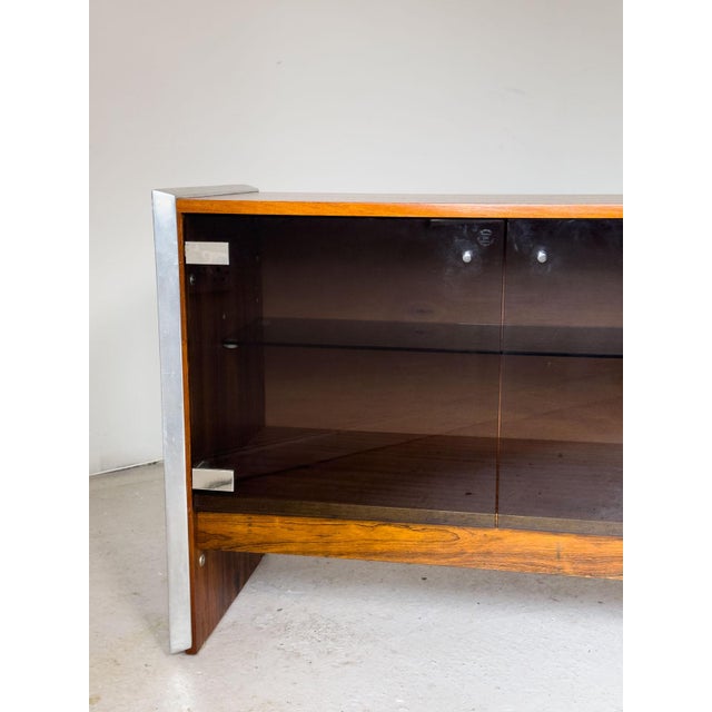Rosewood, Chrome & Smoked Glass Sideboard attributed to Richard Young for Merrow Associates, 1960s, in Flawless...