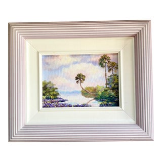 Signed Florida Coastal Landscape by Carolton Barron in Lilac Frame For Sale