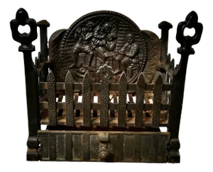 Gothic Style Free-Standing Fire Basket with Decorative Back and Ash Pan, 1890s, Set of 2