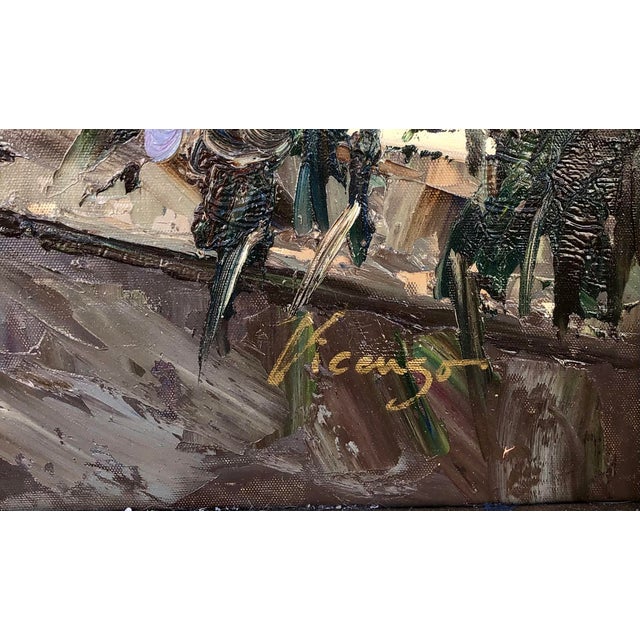Large Vintage Mediterranean Street Coastal Landscape Oil Painting Ornate Gold Wood Frame For Sale In West Palm - Image 6 of 13