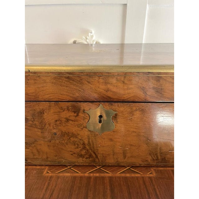 Victorian Burr Walnut Brass Bound Writing Box, 1878 For Sale - Image 3 of 14