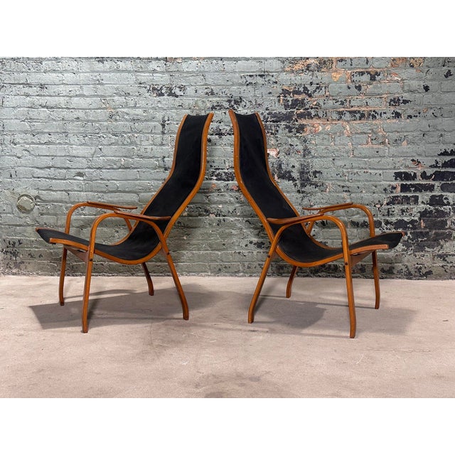 Mid-Century Modern Scandinavian Lamino Leather Lounge Chairs by Yngve Ekstrom, 1956 For Sale - Image 3 of 9
