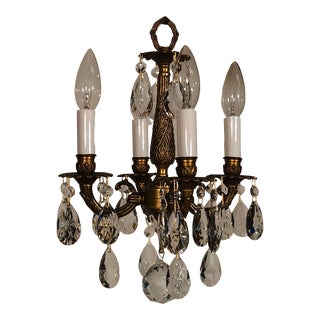 Vintage 4 Arm 4 Lite Petite Cutest Darlingest Brass Cut Lead Crystal Chandelier For Sale