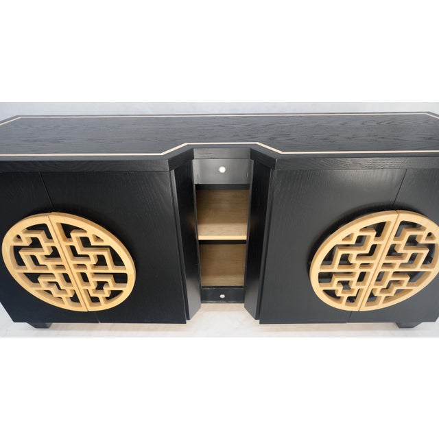 1970s Asian Black Lacquer Large Carved Wood Door Pulls 8 Drawer Dresser Credenza For Sale - Image 11 of 12