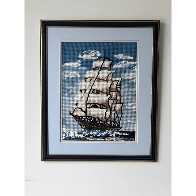 1990s Needlepoint of Old Ship For Sale - Image 4 of 10