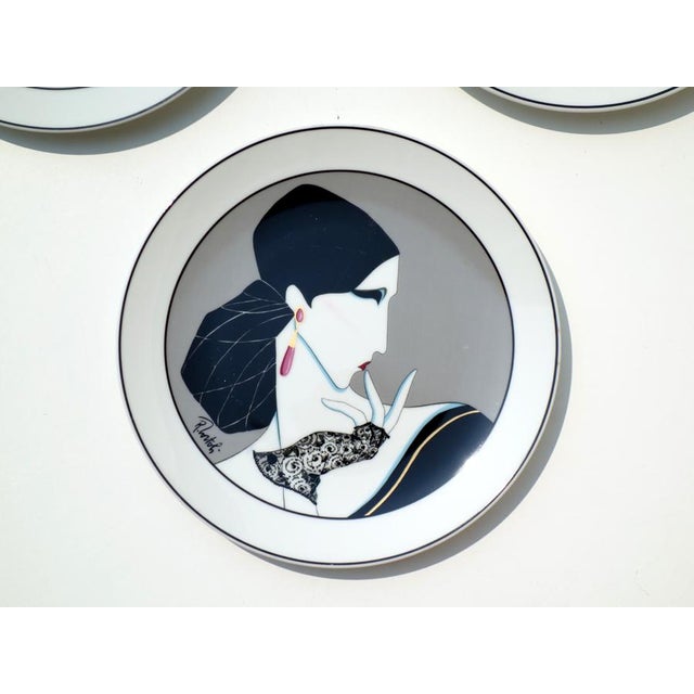 Bavarian Art Deco Revival Fashion Vogue Porcelain Plates, 1980s, Set of 3 For Sale - Image 4 of 7