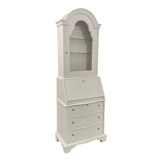 Mid Century John Widdicomb White Painted Slant Front Secretary Desk With Hutch For Sale