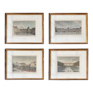 Set of Four Hand-Colored Engravings of Paris Landmarks, C. 1820, W. Russell Button Gallery, Chicago For Sale