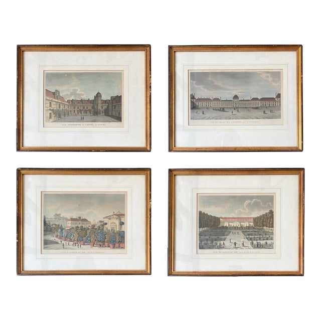Set of Four Hand-Colored Engravings of Paris Landmarks, C. 1820, W. Russell Button Gallery, Chicago For Sale