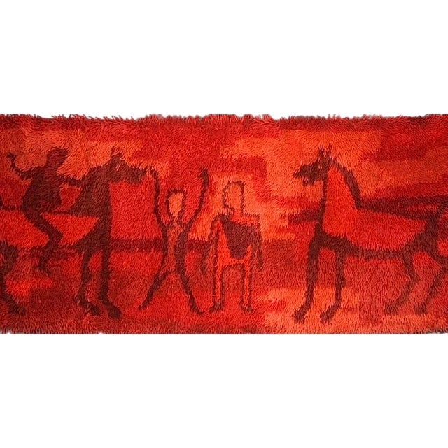 Sale! 60s Vintage Ege Rya Rug Wool Danish Modern Cubist Etruscan Horses & Riders Textile Art Wall Hanging For Sale - Image 12 of 12