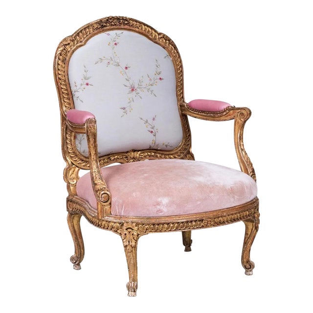 Late 19th Century Louis XV Style Carved Giltwood Armchair For Sale