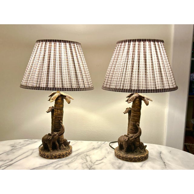 Tan Pair of Elephant Safari Table Lamps For Sale - Image 8 of 9