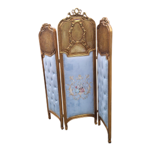 Vintage French Louis XV Style Three-Panel Screen in Gold Leaf Room Divider
