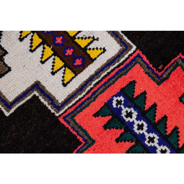 Vintage Brown Turkish Handmade Multicolor Tribal Pattern Wool Runner For Sale In New York - Image 6 of 11