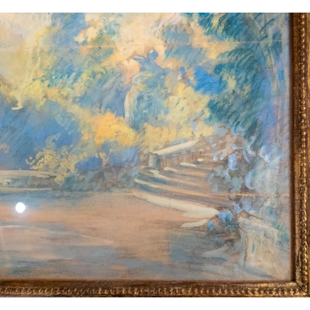 19th Century French Impressionist Oil Pastel Study of a Garden in Giltwood Frame For Sale - Image 10 of 15