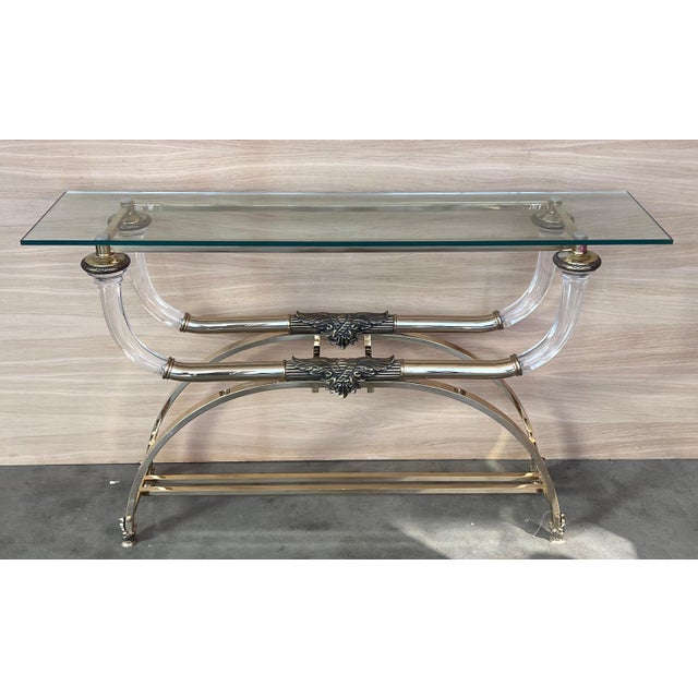 Late 20th Century Claude Dalle Style Console Table with Glass Top, Lucite and Bronze For Sale - Image 18 of 18