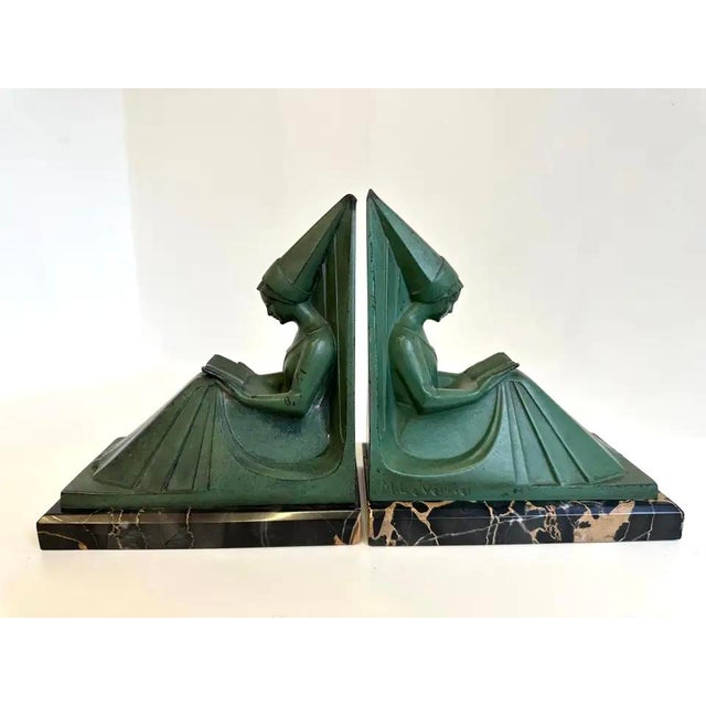 Stunning pair of original antique Art Deco ''Reading Ladies" bookends by Max Le Verrier 1920. Patinated spelter with...