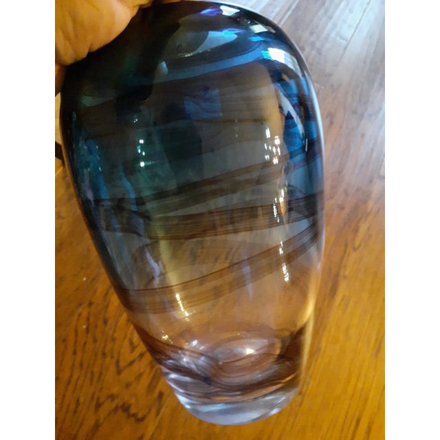 Contemporary 1980s Hand Blown Art Glass Made in Poland Blue/Amethyst Vase For Sale - Image 3 of 6