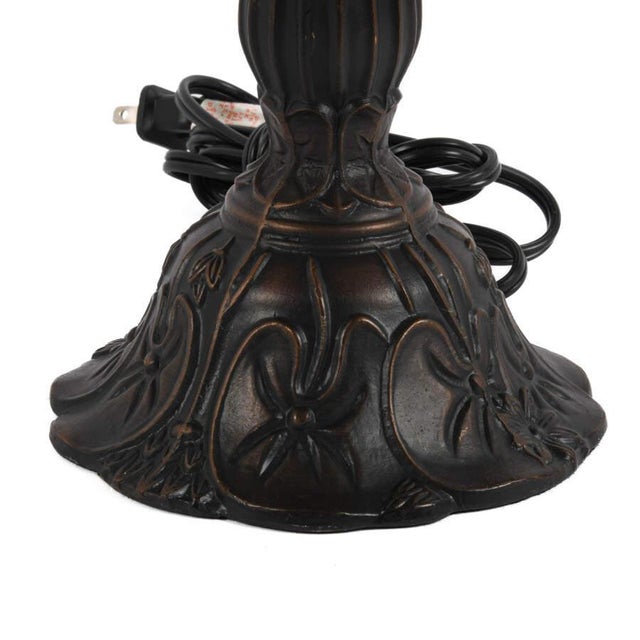 Tiffany and Co. Tiffany‑Style Painted Bronze Lily Pad Lamp – Art Nouveau Inspired Base With Harp & Finial For Sale - Image 4 of 6
