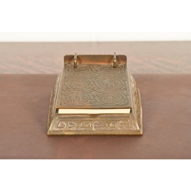 Art Deco Tiffany Studios New York Zodiac Pattern Bronze Perpetual Desk Calendar or Memo Pad Holder For Sale - Image 3 of 13