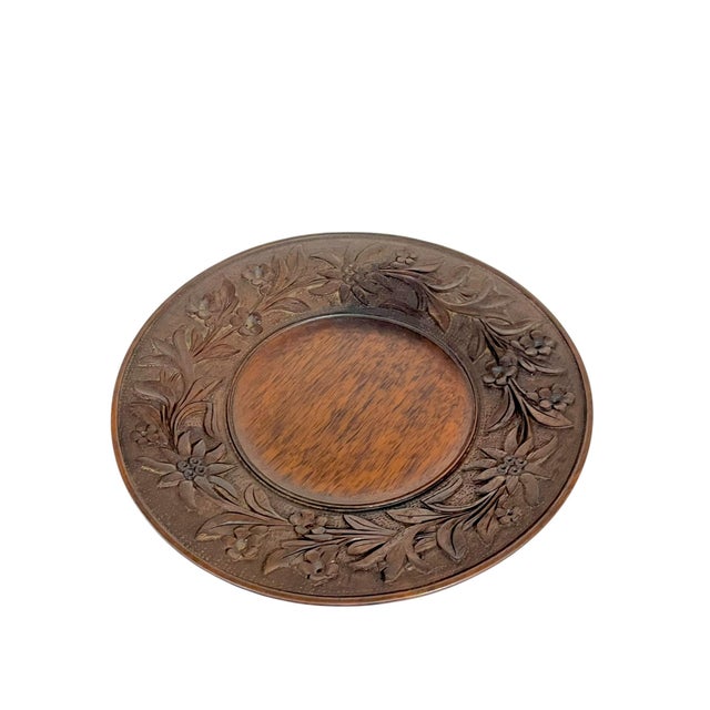 Antique Black Forest Carved Wood Tray Pedestal With Music Box For Sale - Image 4 of 11