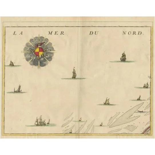 Antique Map of the North Sea and Dunkirk, 1712 For Sale