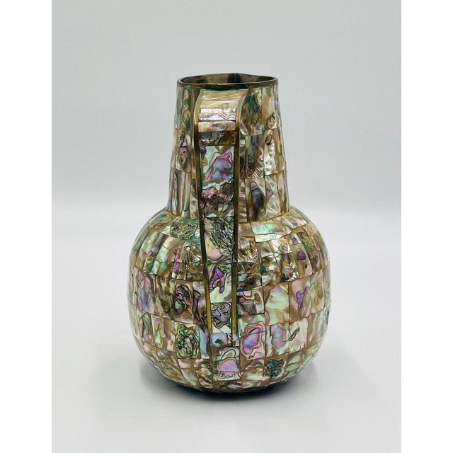 Brass 1960s Mexican Brass and Abalone Shell Pitcher Set With Tray and Eight Cups - 10 pcs For Sale - Image 8 of 18