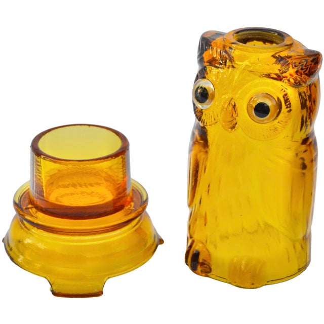 Figurative Mid 20th Century Handblown Amber Art-Glass Owl Candleholder For Sale - Image 3 of 5