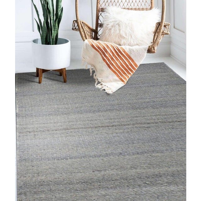 3x5 Gray Handwoven Wool Viscose Subtle Linear Texture Geometric Carpet Rug For Sale - Image 11 of 12