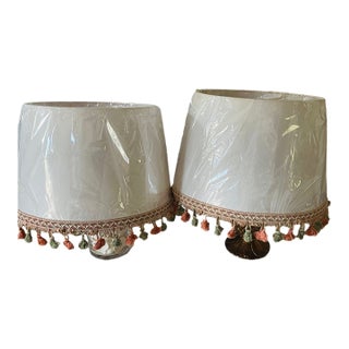 1990s Shabby Chic Textile Alamo Shades With Fringed Trim - Pair For Sale
