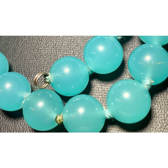 Vintage Peking Aqua Glass Hand-Knotted Silk Strand For Sale In South Bend - Image 6 of 6