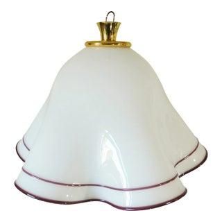 Vintage C1970s Italian Murano Purple & White Art Glass Pendant Light Chandelier For Sale