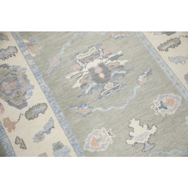 Turkish Oushak Runner Olive Green & Soft Blue Handwoven Wool Rug 4'2" X 14'8" For Sale In Houston - Image 6 of 8