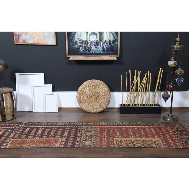 1970s Vintage Handmade Wool Cotton Red Runner Rug For Sale - Image 11 of 11