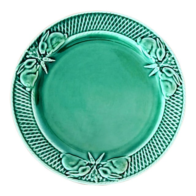 Bordallo Pinheiro 'Rabbit Green' Salad Plates | Portugal Majolica Art Pottery For Sale