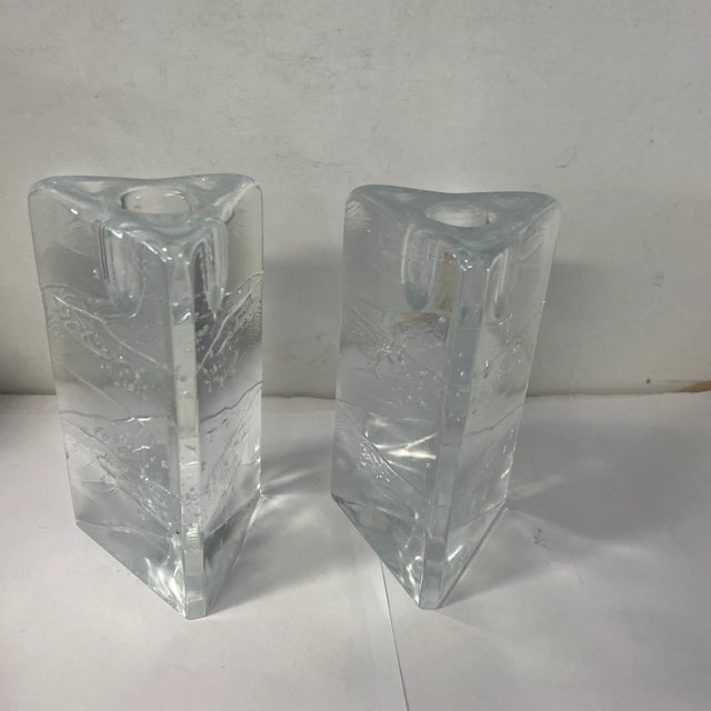 Mid-Century Modern Pair of 1970s Ittala Arkipelago Triangle Glass Candleholders For Sale - Image 3 of 5