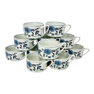 1970s Vintage Japanese Chinoiserie Blue Danube Meissen Style Soup Mugs - Set of 12