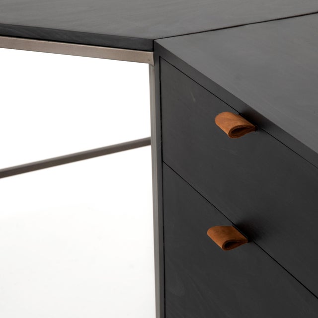 Four Hands Trey Desk System With Filing Credenza, Black Wash Poplar For Sale - Image 10 of 11
