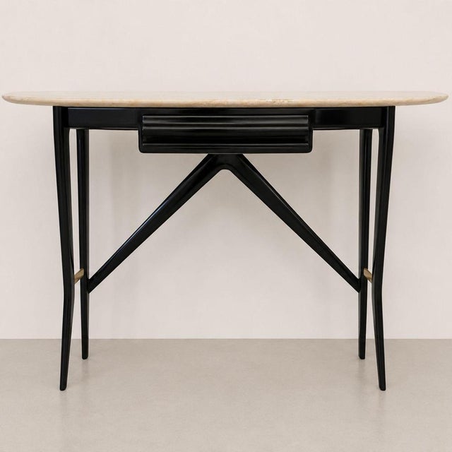 Contemporary Mid-Century Modern Ebonized Console Table in Black Wood and Marble by Ico Parisi For Sale - Image 3 of 9