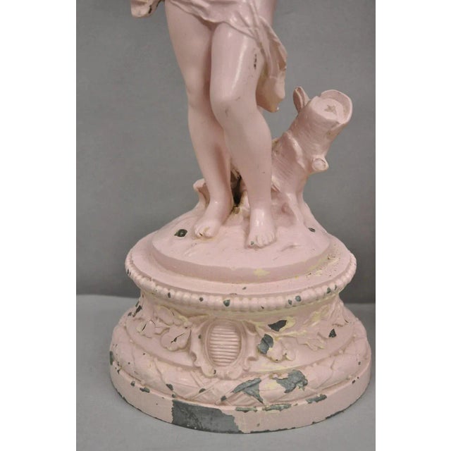 Metal Antique French Renaissance Figural Spelter Metal Figural Cherub Table Lamps Pair For Sale - Image 7 of 12