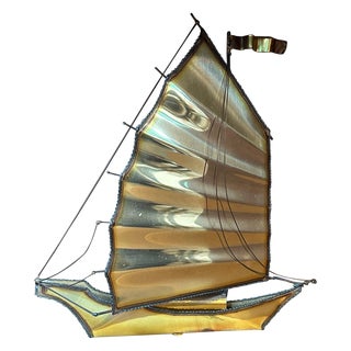 Vintage John DeMott Brass Sailboat Sculpture on Onyx Base For Sale